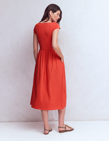 Boat Neck Mix Dress-Blood Orange