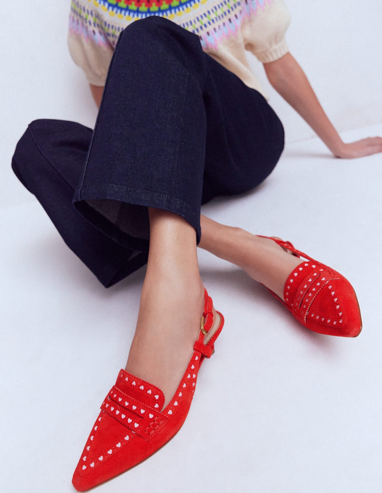 Brogue Slingback Kitten Heel-Red