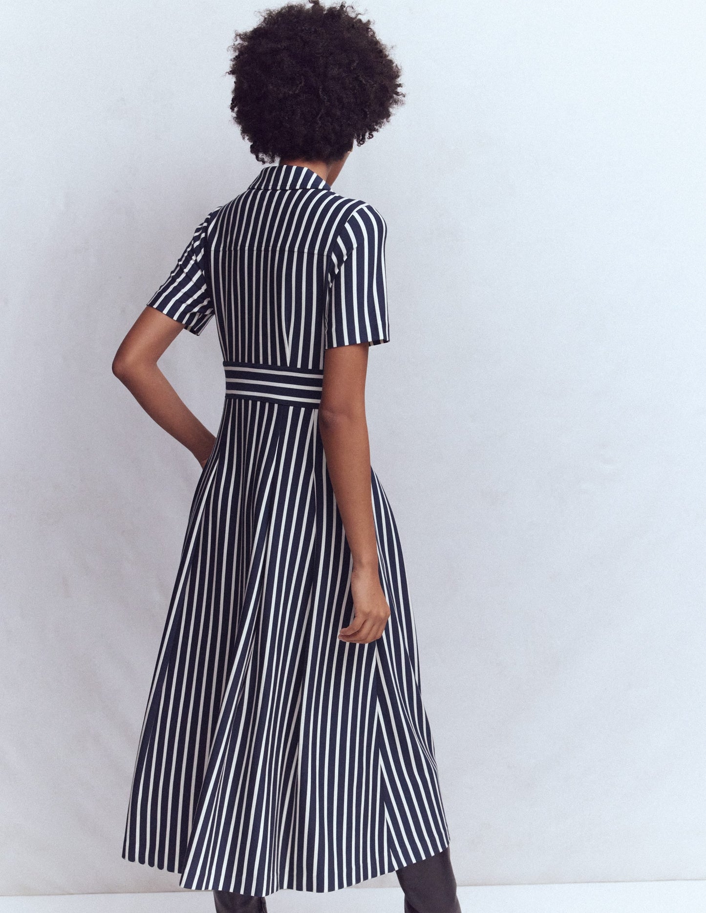 Bridget Ponte Shirt Dress-Navy and Ivory Stripe