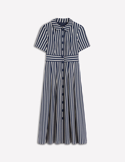 Bridget Ponte Shirt Dress-Navy and Ivory Stripe