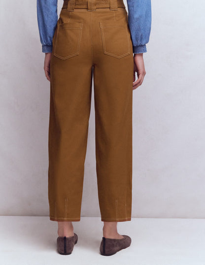 Belted Barrel Leg Pants-GINGERBREAD