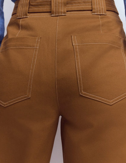 Belted Barrel Leg Pants-GINGERBREAD