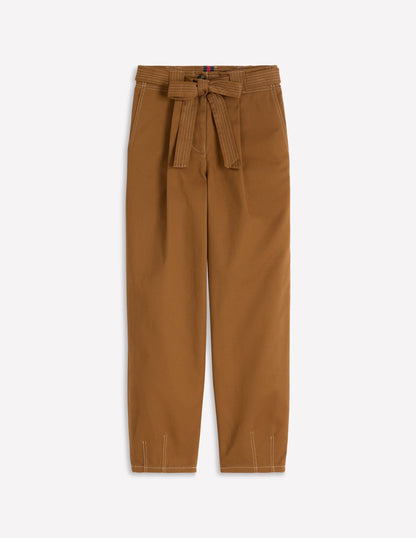 Belted Barrel Leg Pants-GINGERBREAD