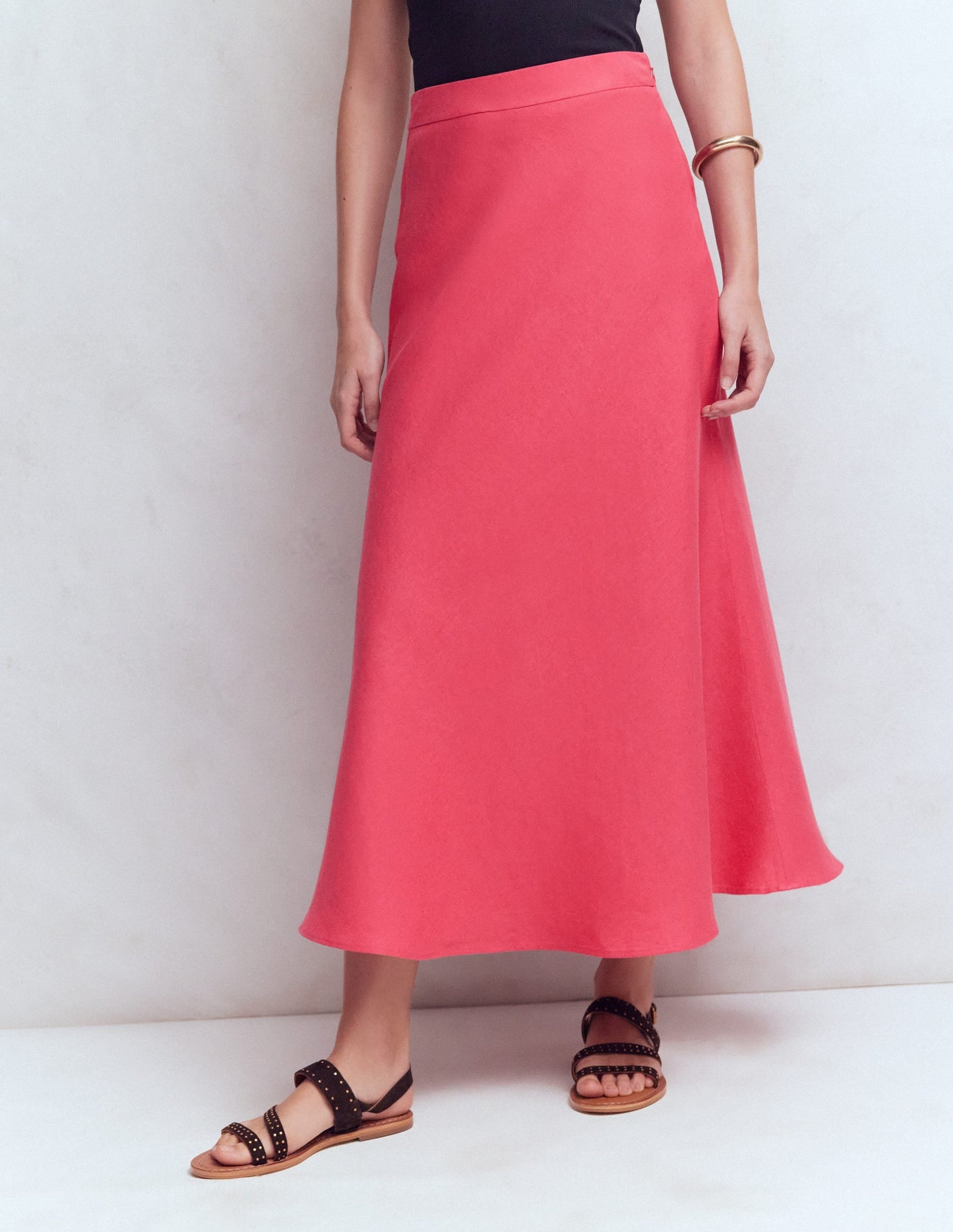Bias Cut Linen Slip Skirt-Cherry Blush