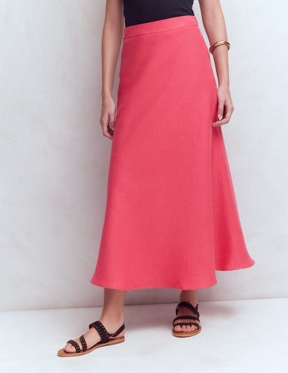 Bias Cut Linen Slip Skirt-Cherry Blush