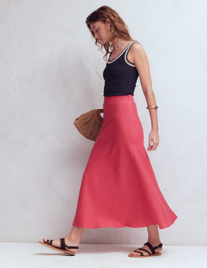 Bias Cut Linen Slip Skirt-Cherry Blush