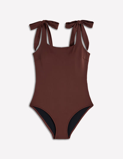 Bow Tie Shoulder Swimsuit-Cinnamon