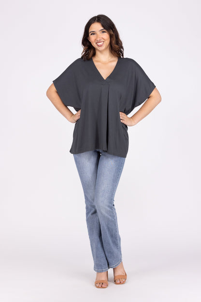 Left Wondering Women's Pleated Short Sleeve Top