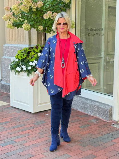 Navy / Red Reversible Rain Cape - Anchor Collection