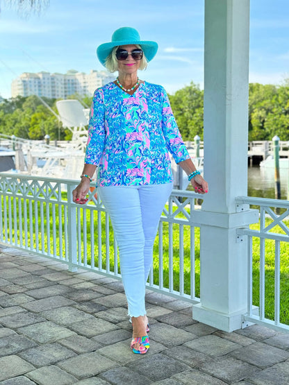 SPLASH OF PINK  V NECK TOP