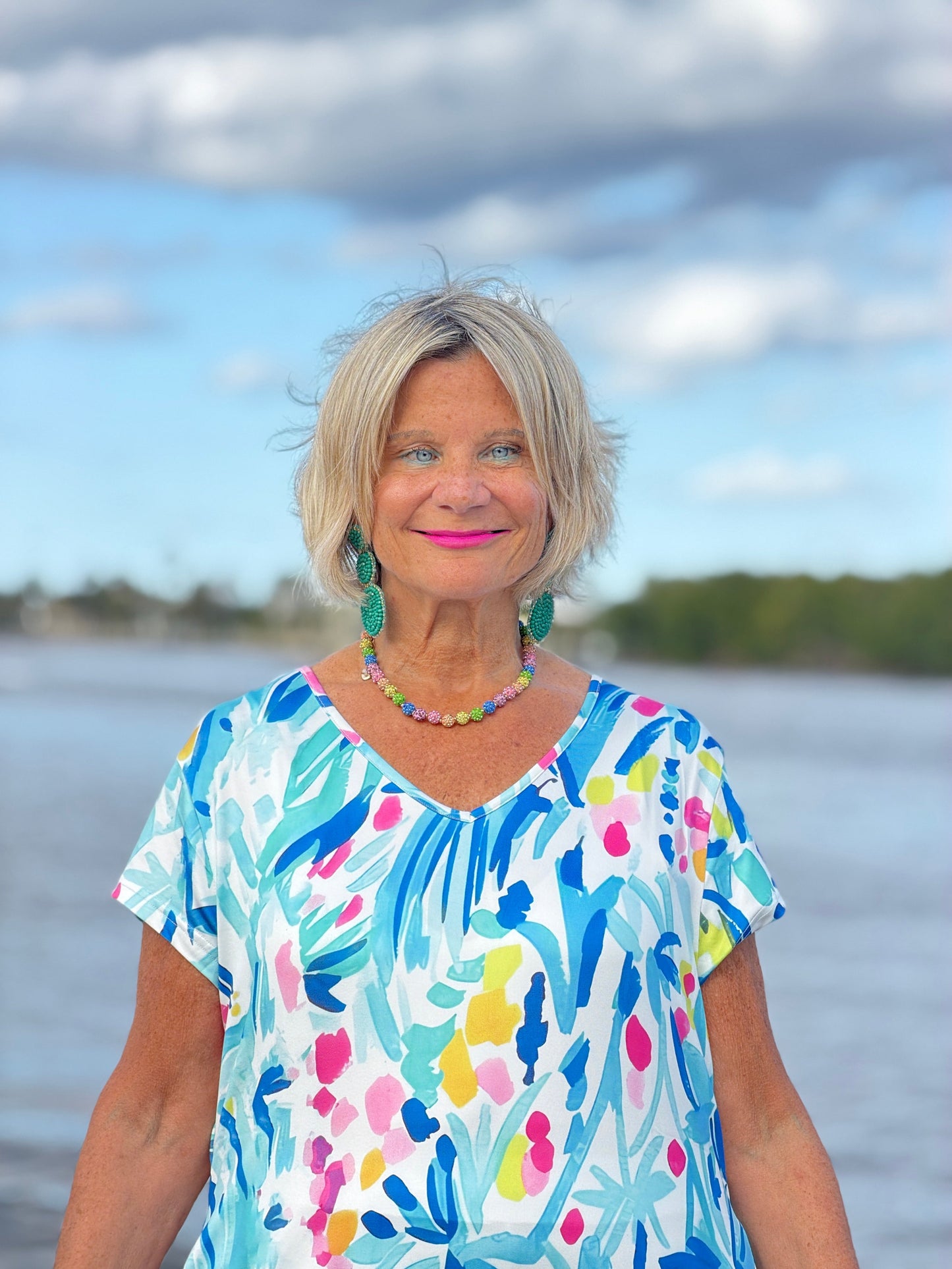 SPALSH OF OCEAN V NECK DRESS UPF +50