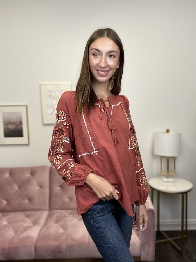 Just Breathe Women's Self Tie Tassel Top
