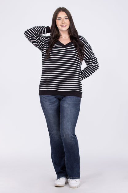 Space For Two Women's Striped Knit Long Sleeve Top