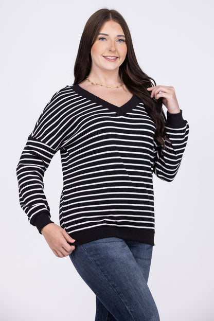 Space For Two Women's Striped Knit Long Sleeve Top