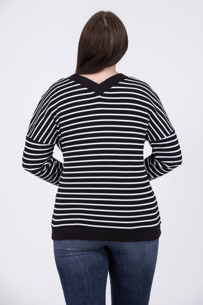 Space For Two Women's Striped Knit Long Sleeve Top