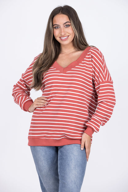 Space For Two Women's Striped Knit Long Sleeve Top