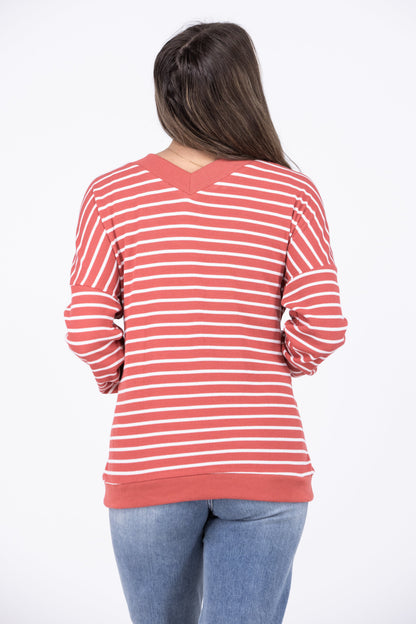 Space For Two Women's Striped Knit Long Sleeve Top