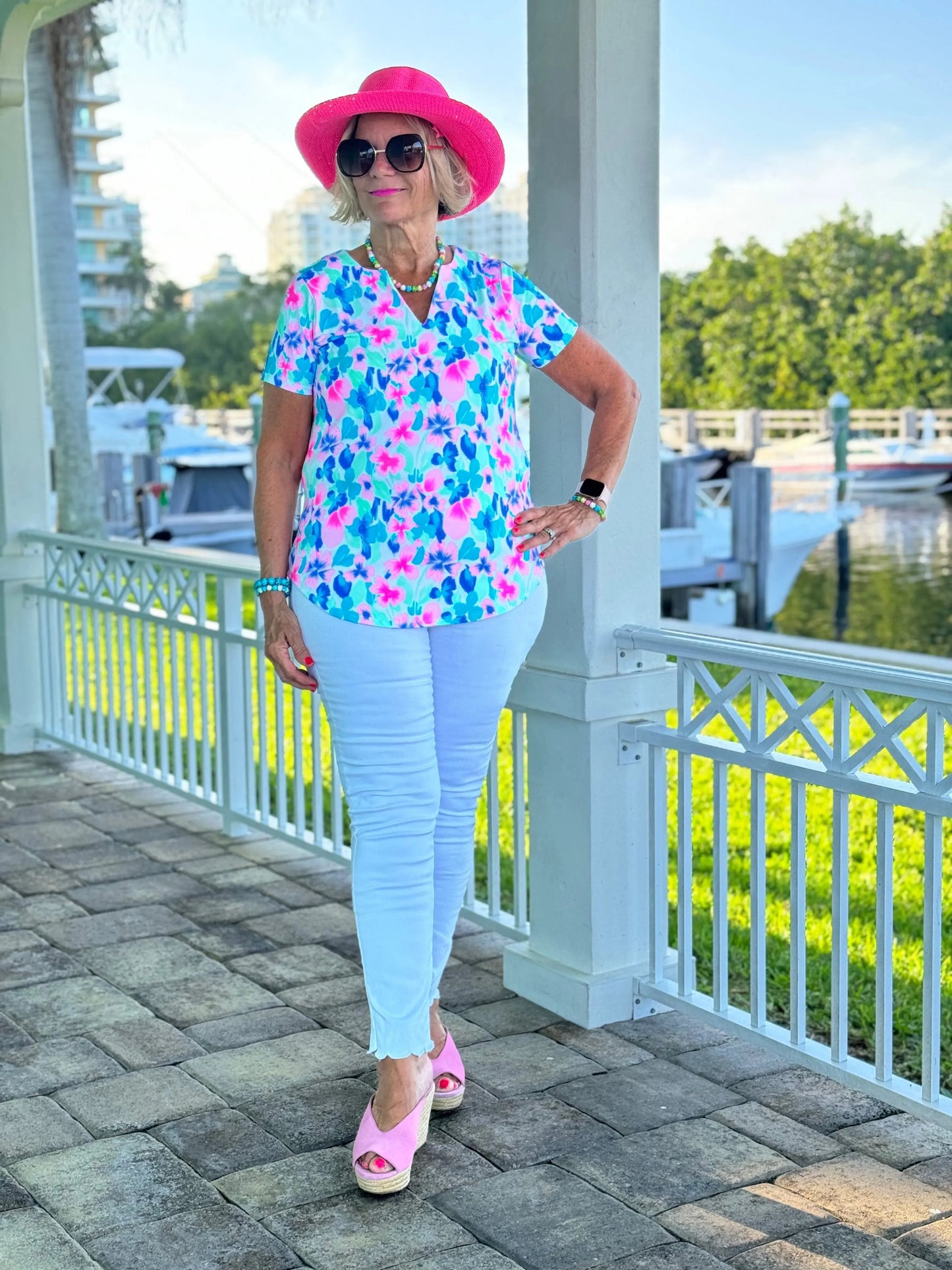 PINK PETALS SHORT SLEEVE TOP