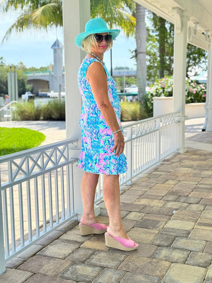 SPLASH OF PINK  SHIFT RUFFLE DRESS