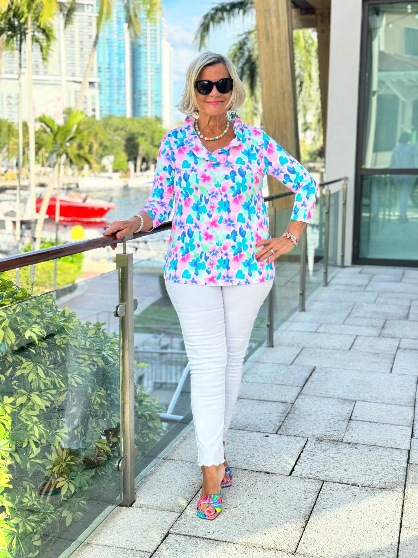 PINK PETALS RUFFLE SLEEVE TOP