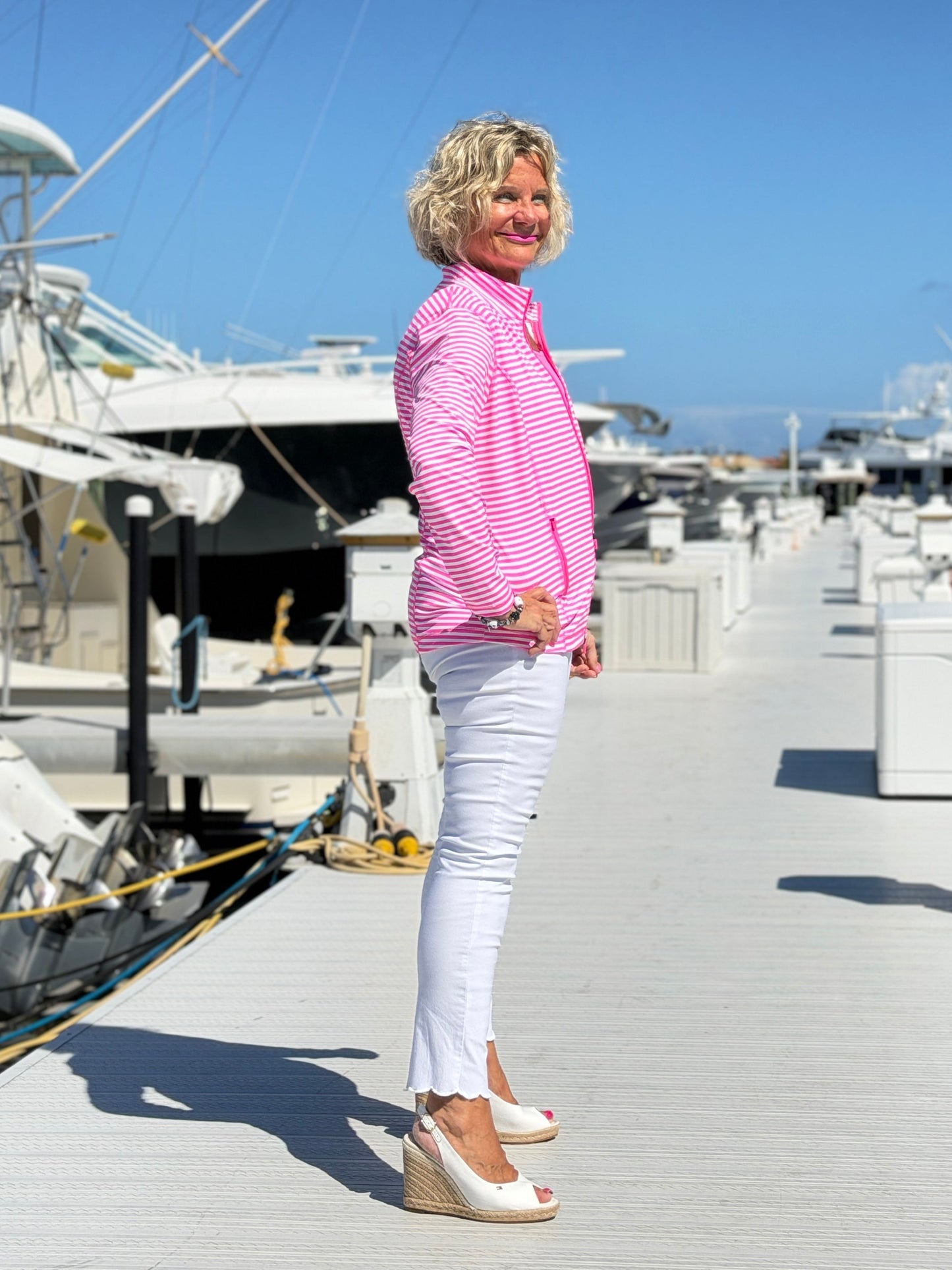 MARINA PINK STRIPE FULL ZIPPER JACKET