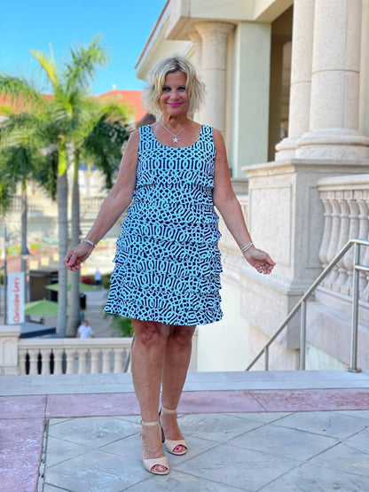 SERENA BLUE LAYERED RUFFLE DRESS