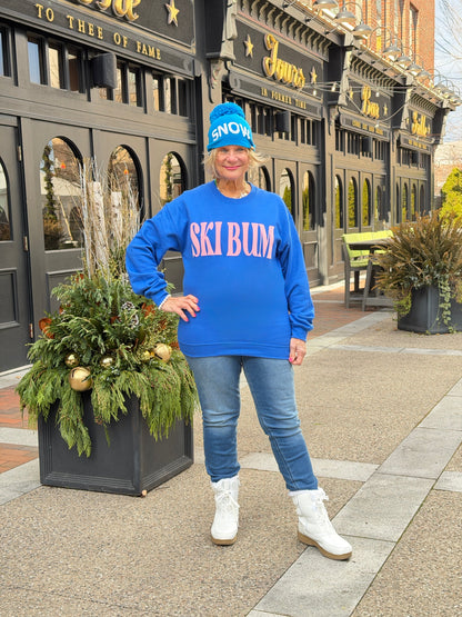 ROYAL BLUE SKI BUM Suede-Like Flocked Logo Heavyweight Sweatshirt