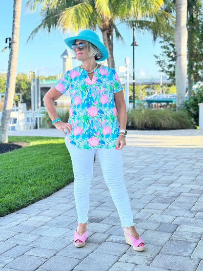 SEASHELL PINK AND BLUE SHORT SLEEVE