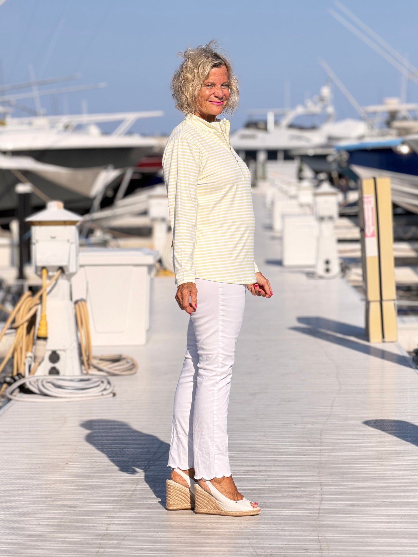 SUNNY DAY STRIPED HALF ZIPPER TOP