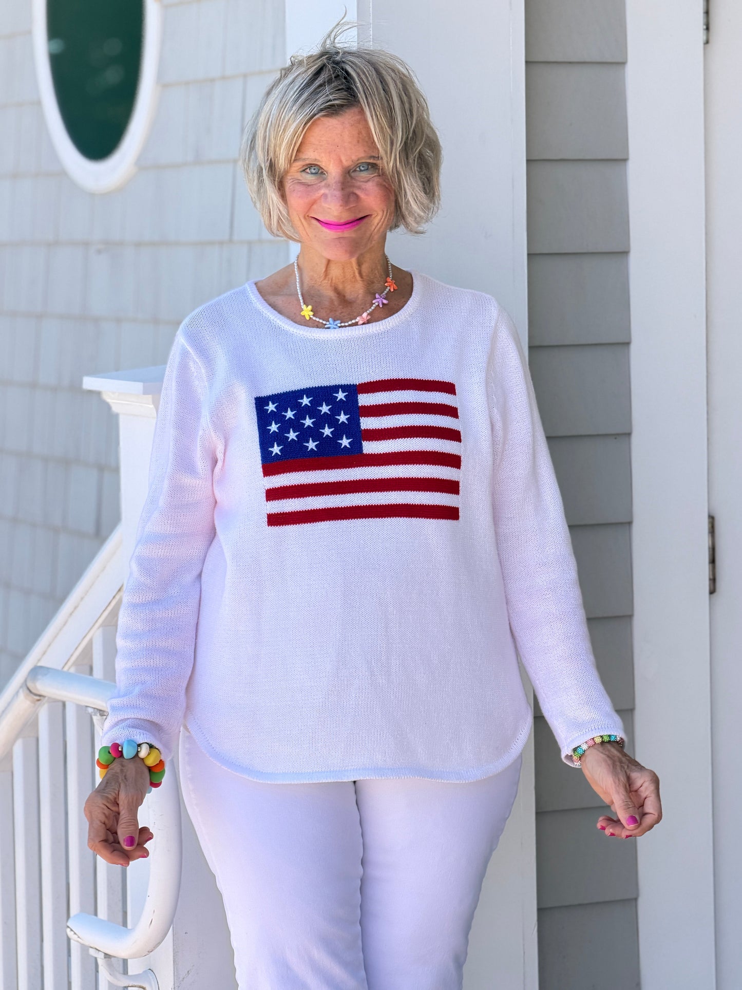 LULUB DOCKSIDE WHITE STAR FLAG SWEATER