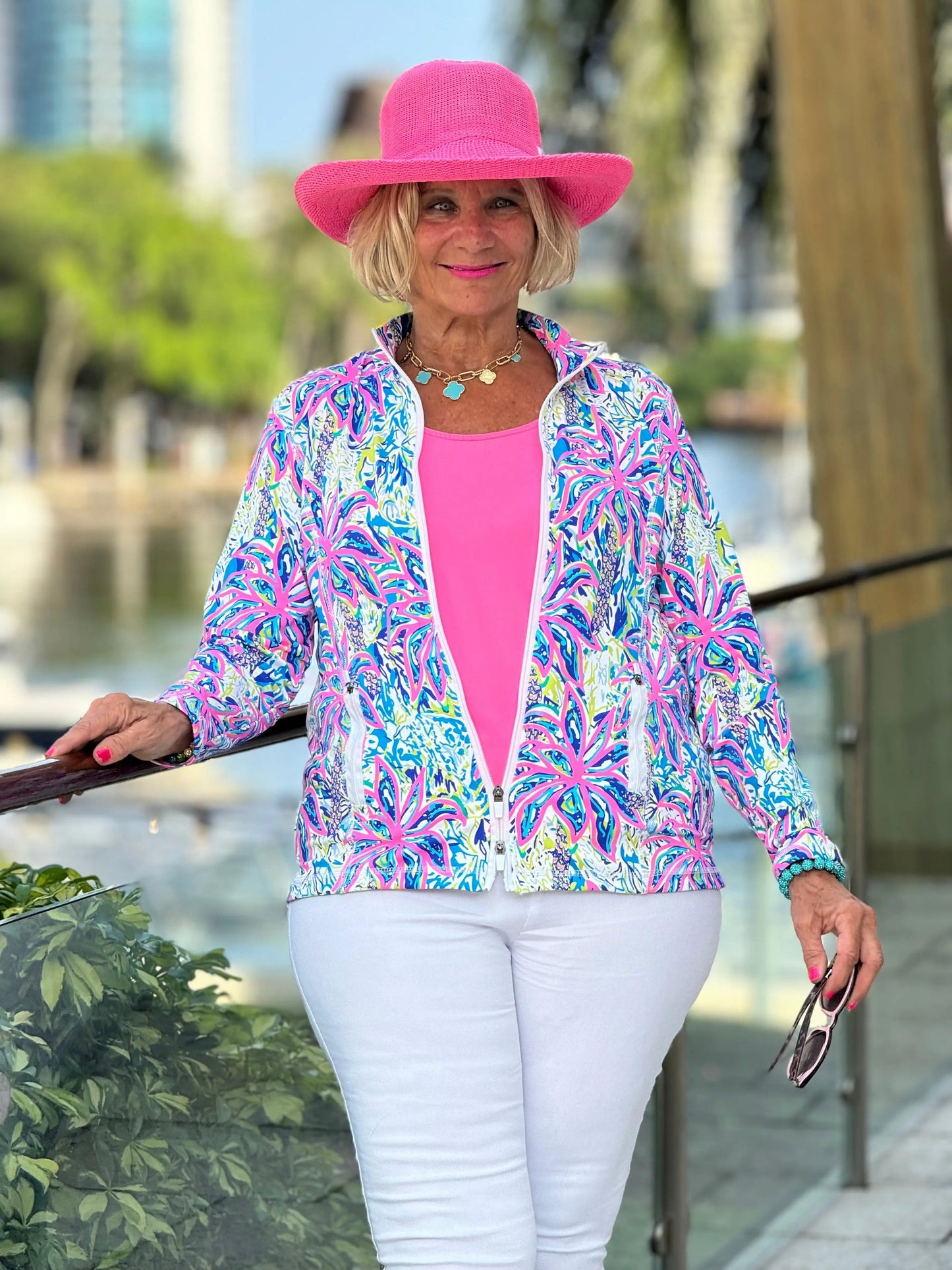 PINK PALM TREE ZIPPER JACKET