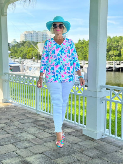 PINK PETALS V NECK TOP