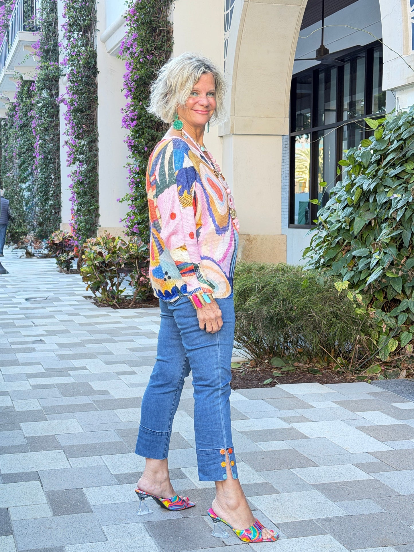 Multicolor Abstract  Round Knit Printed Sweater