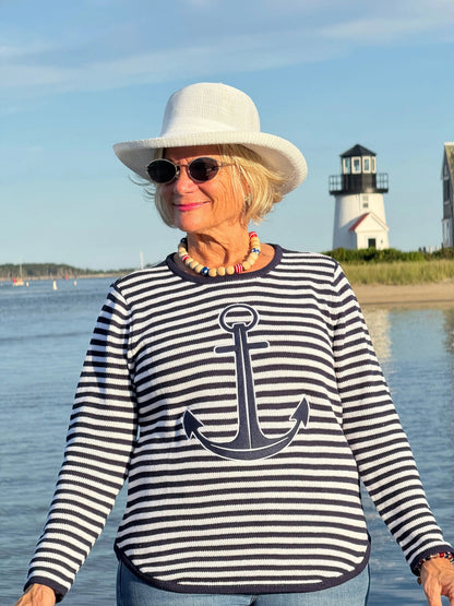 NAVY STRIPE ANCHOR SWEATER