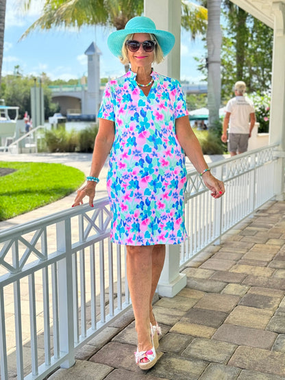 PINK PETALS SHORT SLEEVE DRESS