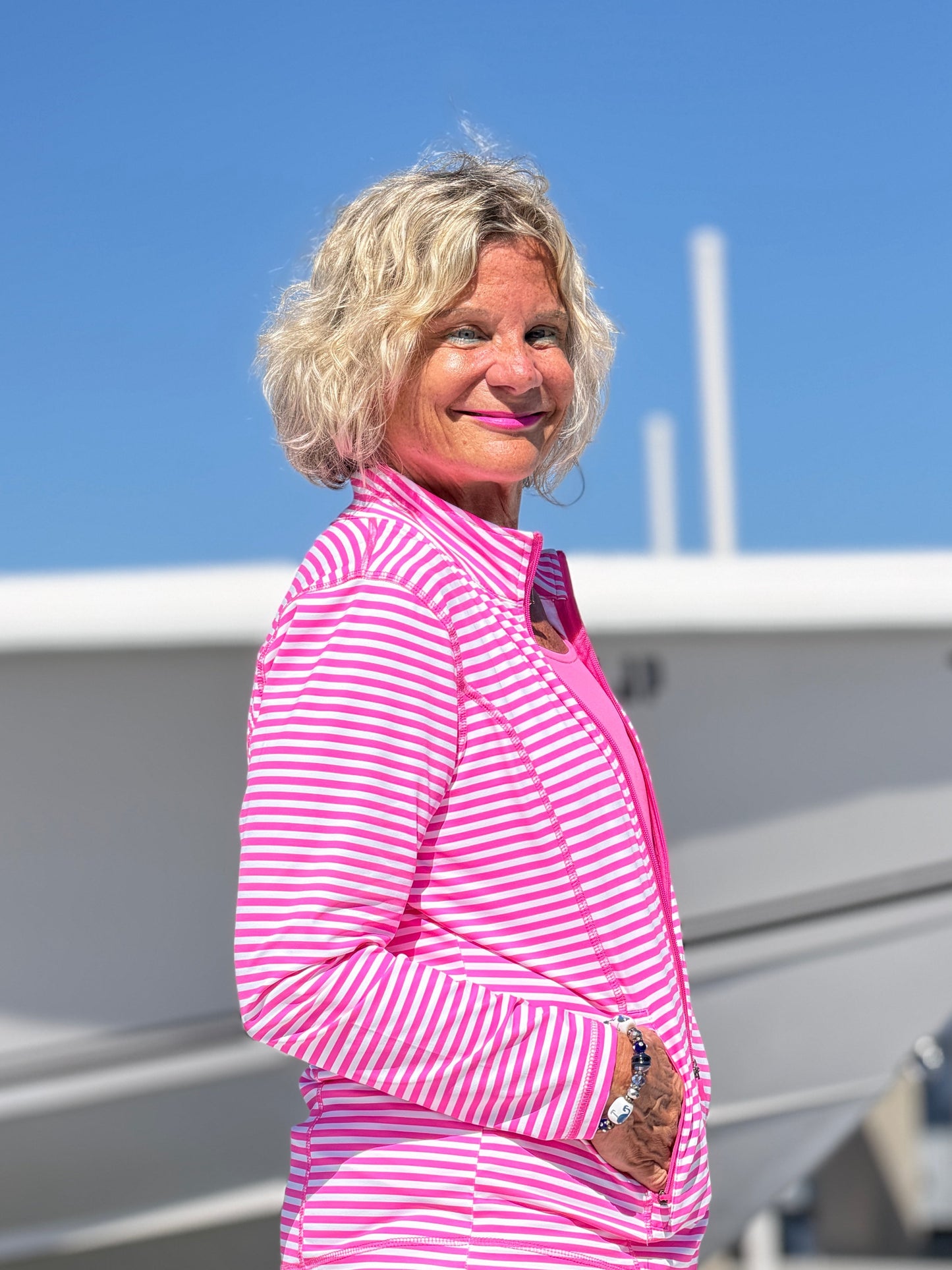 MARINA PINK STRIPE FULL ZIPPER JACKET