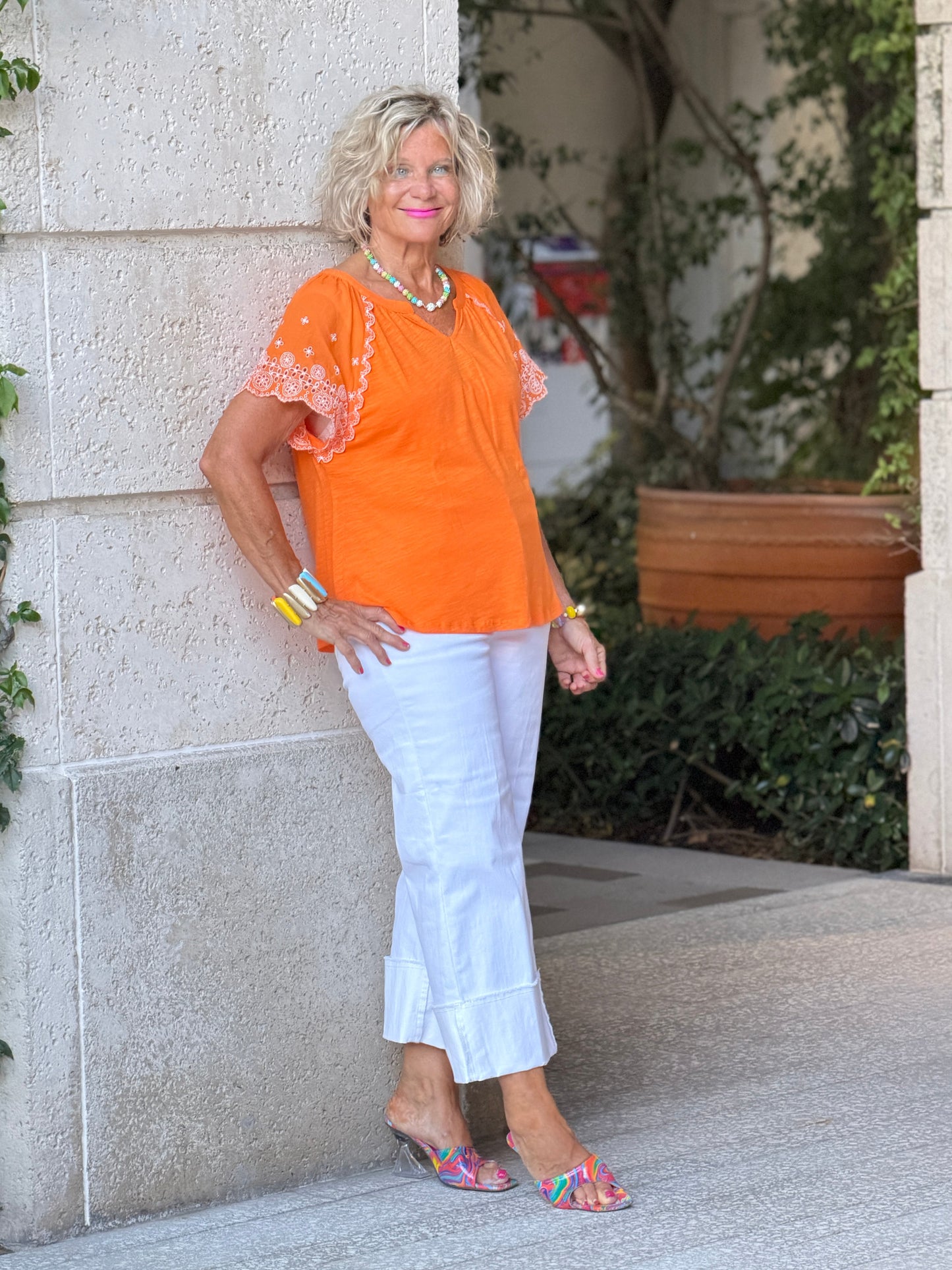 ORANGE FLORAL EMBOIDERY TOP