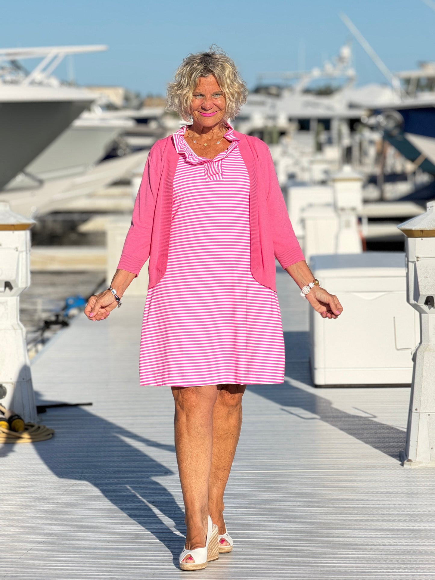 MARINA PINK STRIPE RUFFLE DRESS