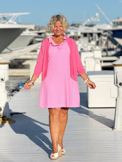 MARINA PINK STRIPE RUFFLE DRESS