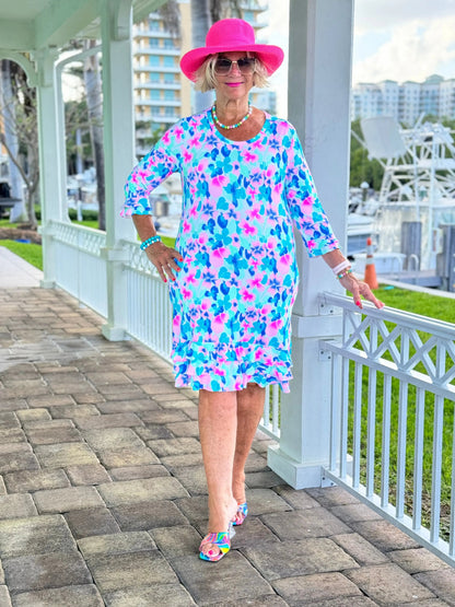 PINK PETALS  RUFFLE SLEEVE DRESS