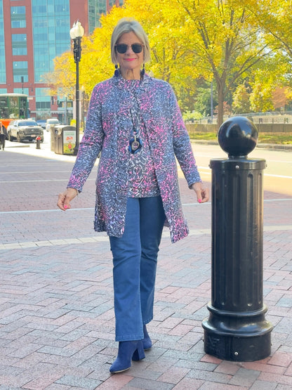SHADES OF BLUE  ROUGED CARDIGAN