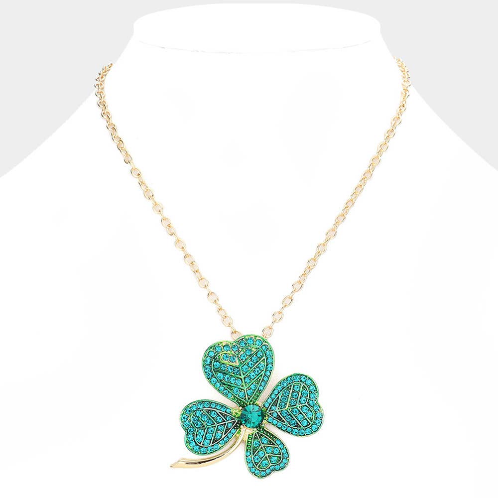 St. Patrick's Day Stone Embellished Clover Pendant Necklace
