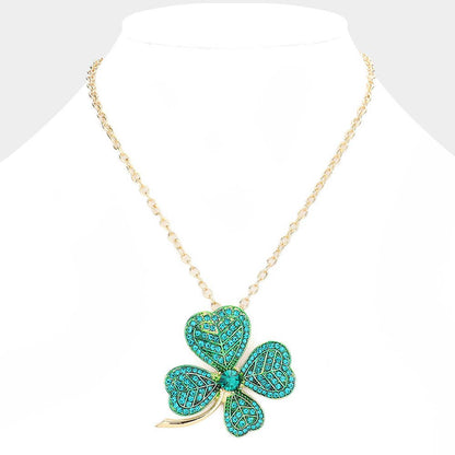 St. Patrick's Day Stone Embellished Clover Pendant Necklace
