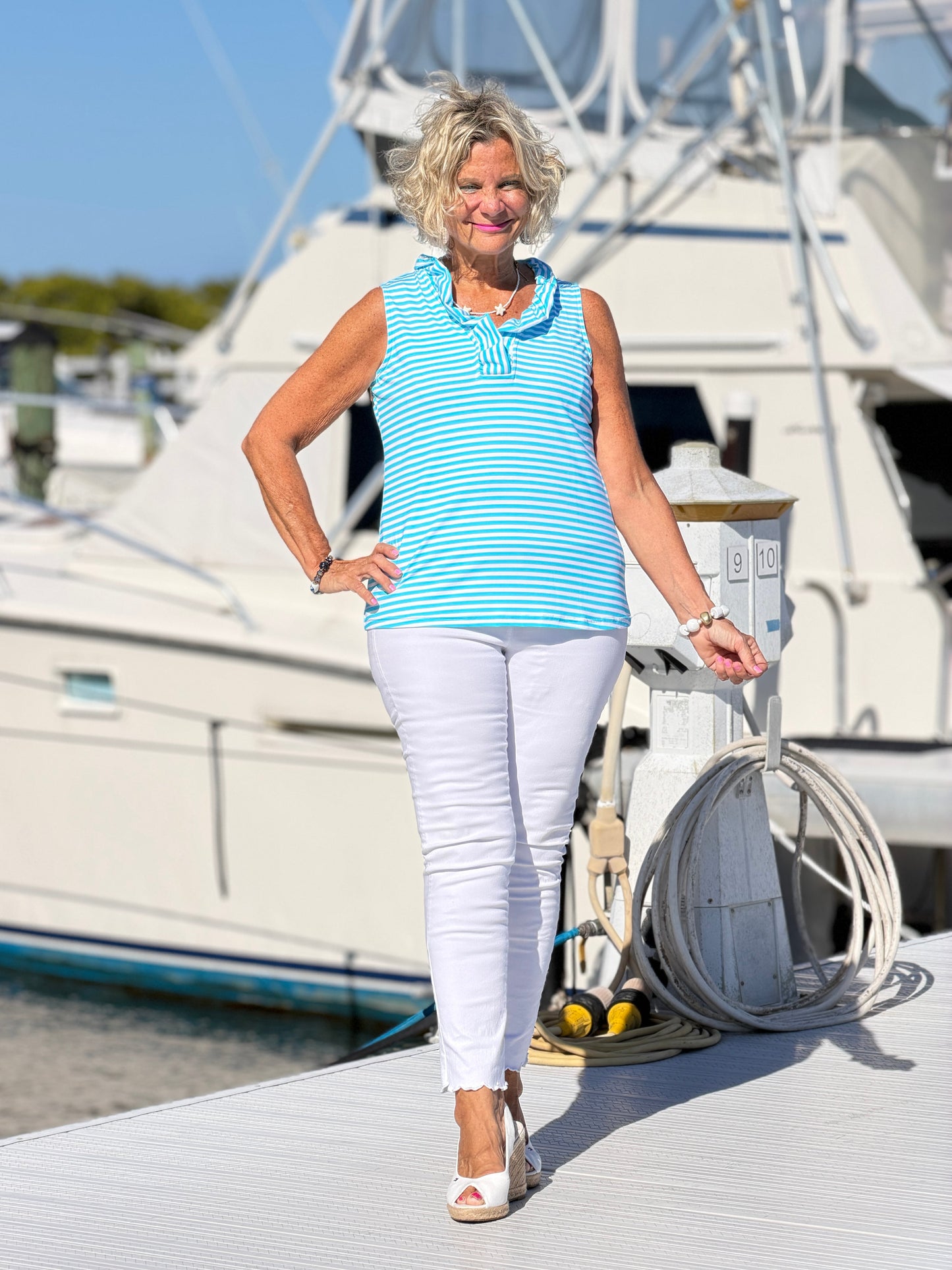 OCEAN BLUE RUFFLE TOP
