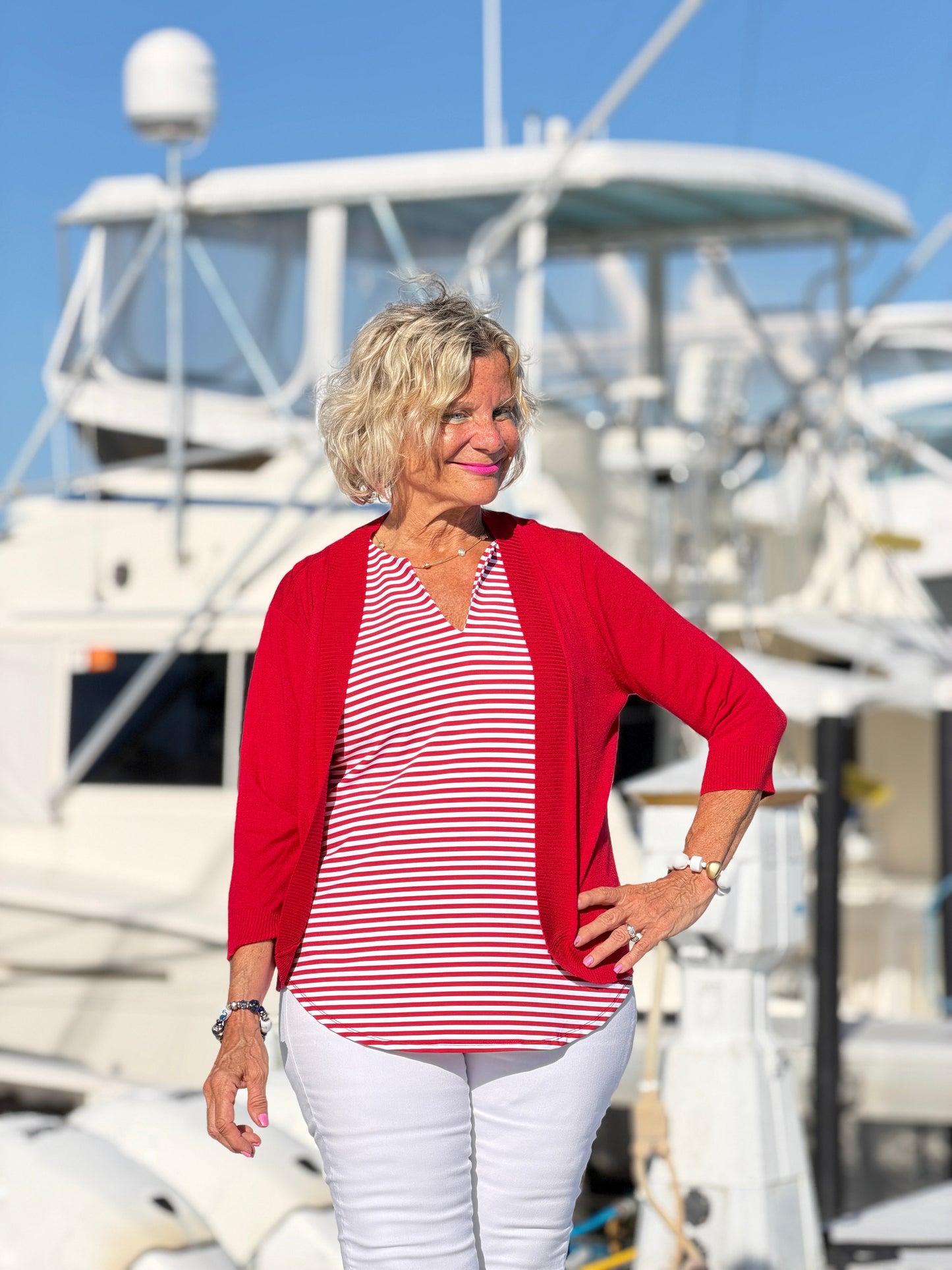 REGATTA RED STRIPED NOTCH TOP