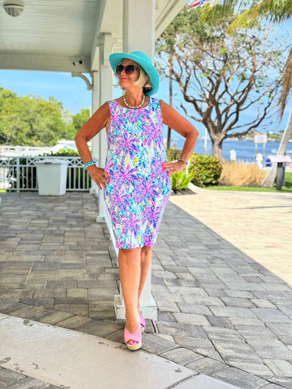 PINK PALM TREE SHIFT DRESS