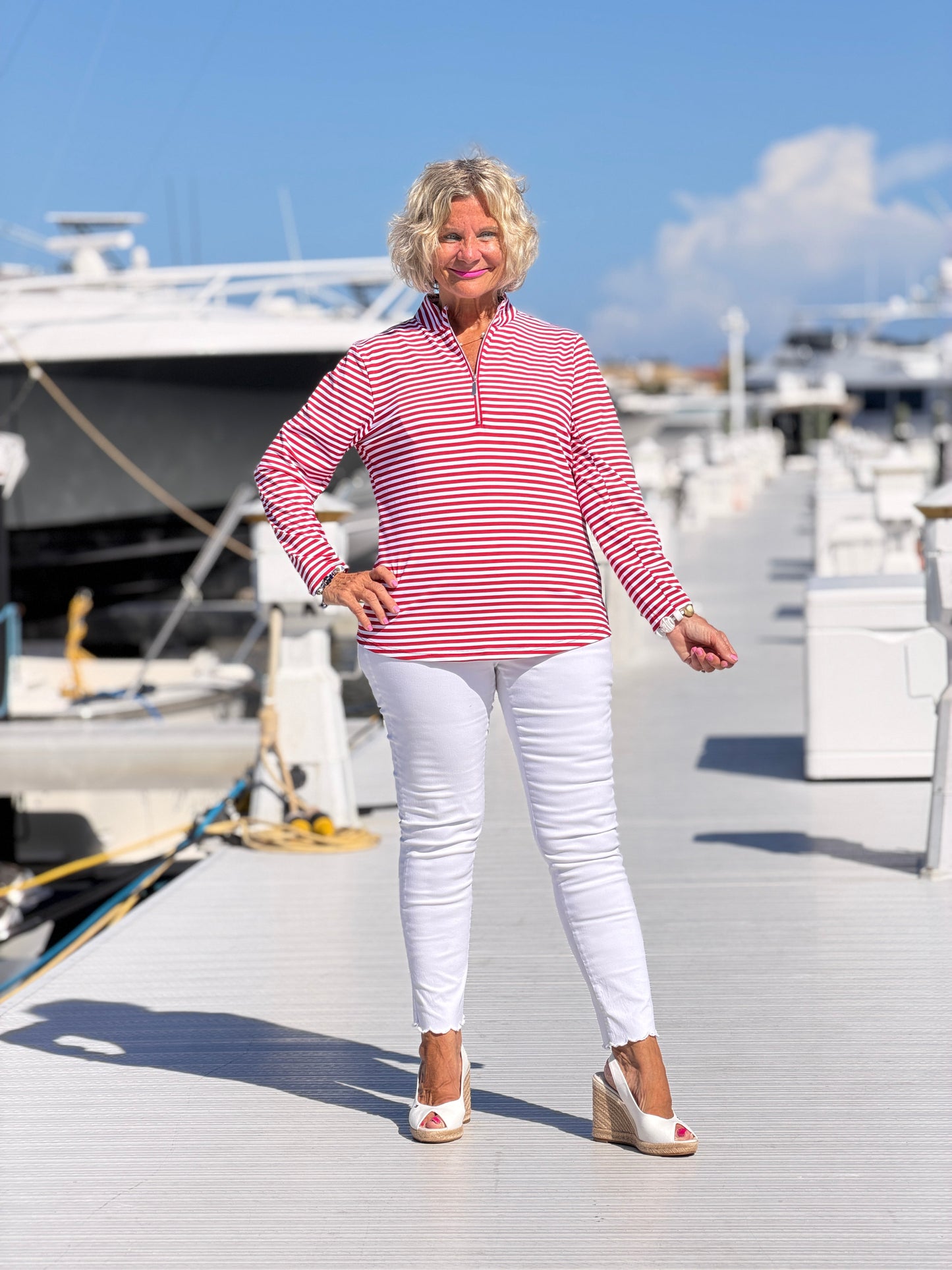 REGATTA RED STRIPED HALF ZIPPER