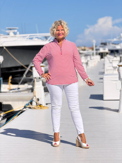 REGATTA RED STRIPED HALF ZIPPER