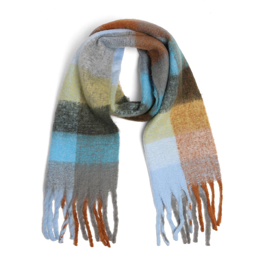 Multi-Color Plaid Oblong Scarf Shawl with Fringe
