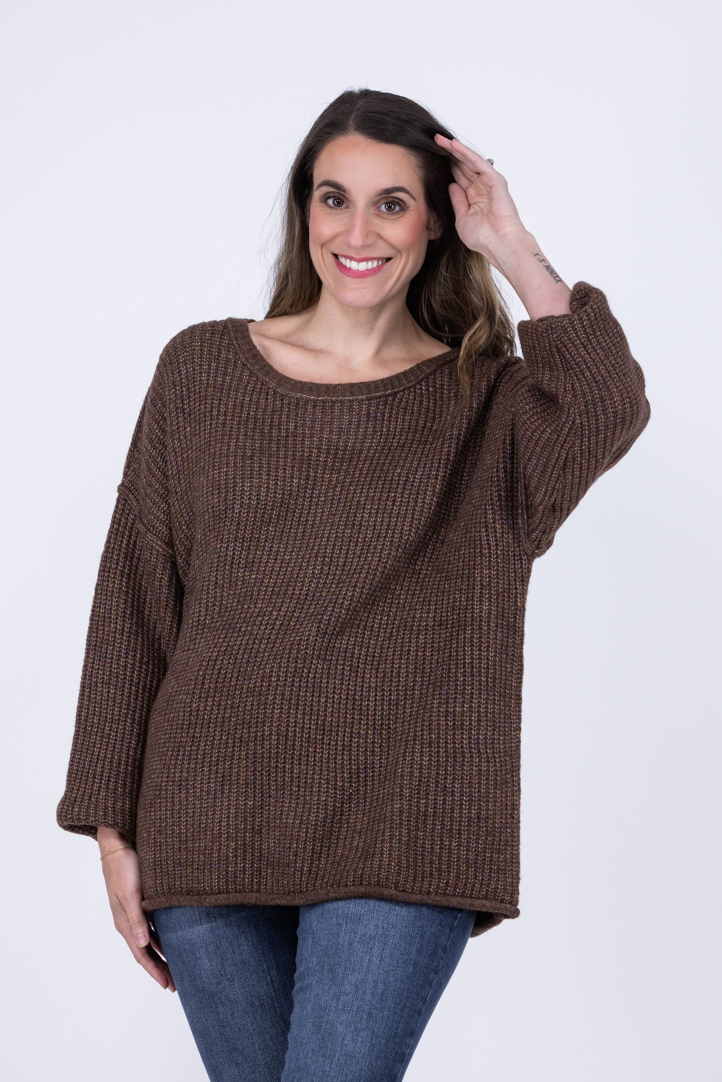 Midnight Crew Women's Crew Neck Rolled Hem Sweater